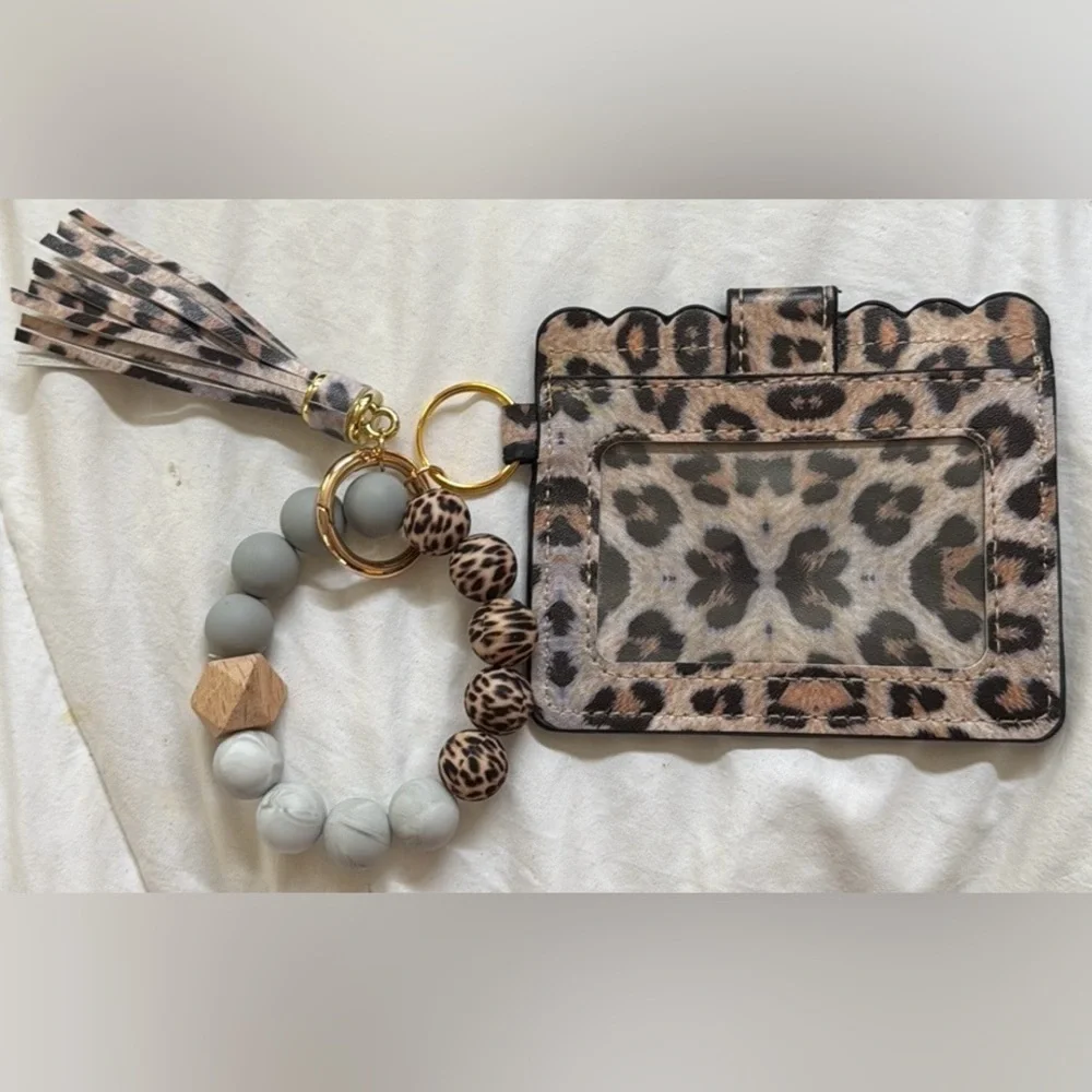 Leopard Print Card Holder with Wristband & Tassel